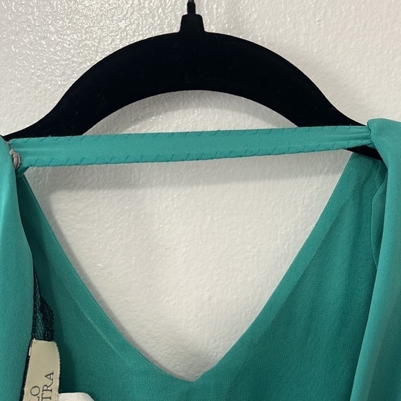 Costello Tagliapietra Blue Green Plunge Back Tie Waist Silk Midi Dress - Picture 7 of 9